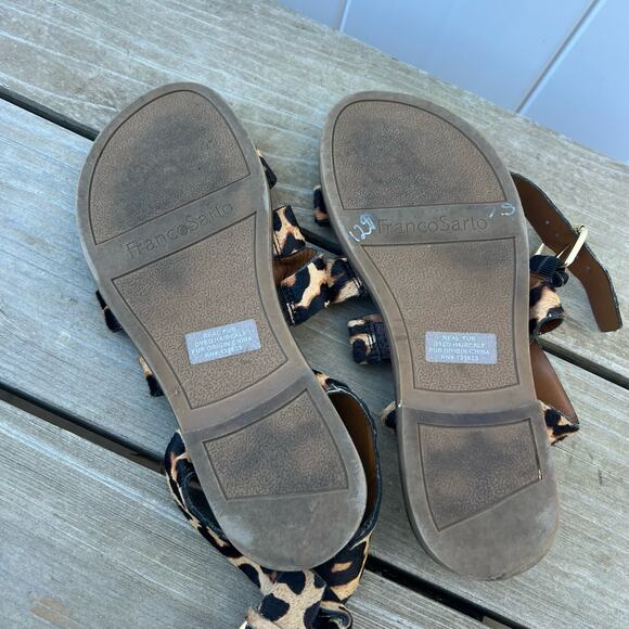 Franco Sarto Kyson Calf Hair Cheetah Strappy Ankle Sandals 7.5M - Picture 5 of 7